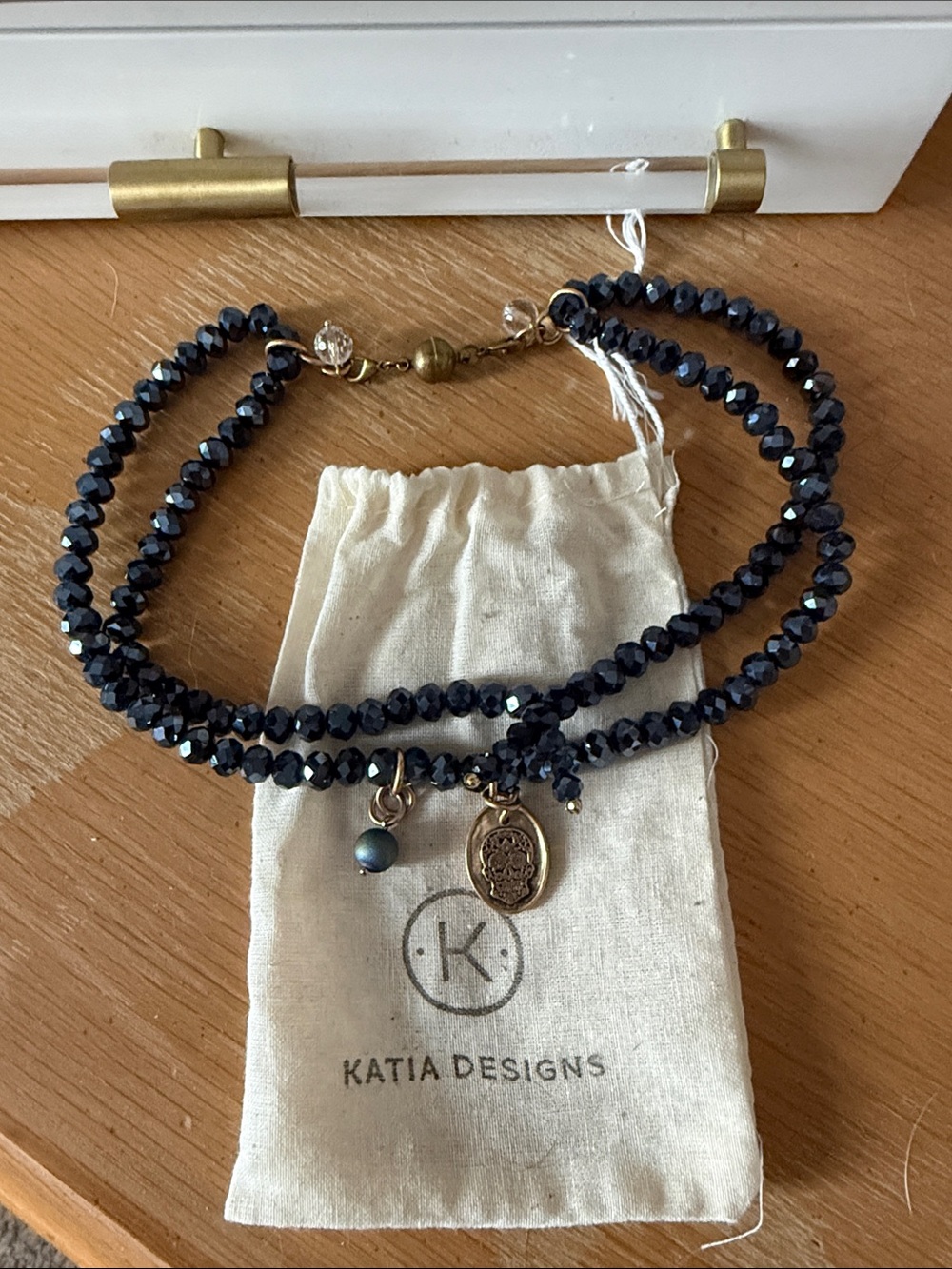 Katia Designs Blue Crystal Wrap Bracelet with Gold Charm